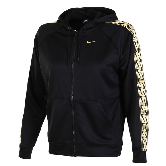 Nike Tops - Nike women’s full zip hoodie black with gold metallic logo detail size large EUC